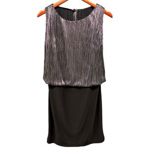 Scarlett Sheath Dress Women's 8 Black Silver Metallic Popover Cocktail Party
